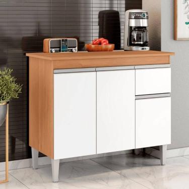 Imagem de Balcão Gabinete De Pia Para Cozinha Sem Tampo 100cm Tatiane Amêndoa/branco- Mabe Magazine