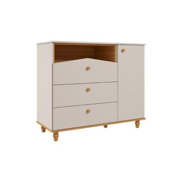 Imagem de Cômoda Bebê Casinha 3 Gavetas E 1 Porta Off White-nature - Permóbili Baby