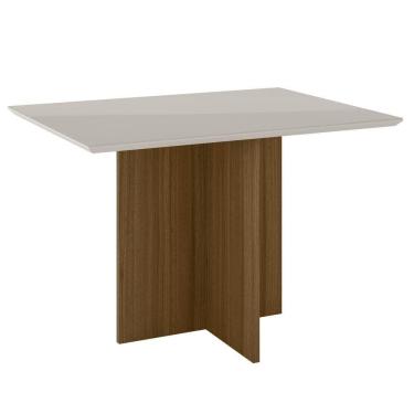 Imagem de Mesa De Jantar Retangular 4 Lugares 120cm Tampo Chanfrado Com Vidro Helô Carvalho/off White - Poliman