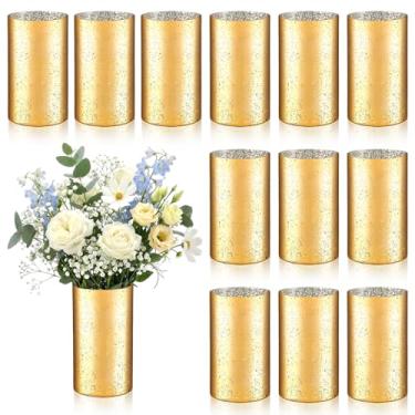 Imagem de Afarnook 20 peças de vasos cilíndricos de acrílico dourado de 15 cm para centros de mesa, recipiente de flores, suporte de vela dourado, recipiente redondo e largo, peça central para decoração de