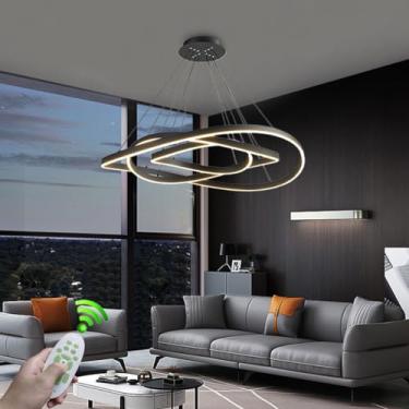 Imagem de Lustre moderno de LED com anel irregular branco, luminária de teto regulável para sala de estar, iluminação criativa e elegante de 3000-6500K, ideal para sala de jantar, quarto, cozinha, ilh