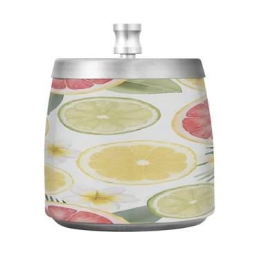 Imagem de JUZIHAI Cinzeiro de fatias de toranja limão com tampa, bandeja de cinzeiro de aço inoxidável inodoro à prova de vento cinzeiro sem fumaça para escritório em casa, pátio, varanda, cigarro