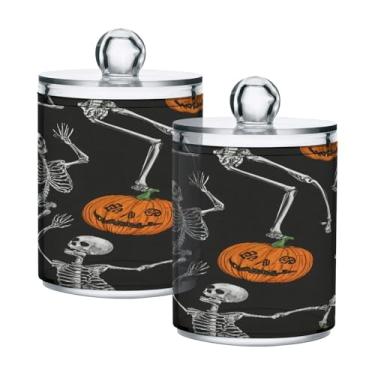 Imagem de Qilmy Pacote com 2 unidades de suporte Qtip de esqueleto de Halloween, frascos de boticário de 400 ml, vasilha organizadora de banheiro para Qtips, cotonetes, bolas de algodão, almofadas cosméticas