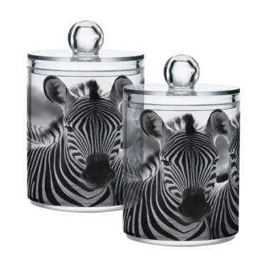 Imagem de Qilmy Pacote com 2 suportes Qtip com estampa de zebra, frascos de boticário de 400 ml, vasilha organizadora de banheiro para Qtips, cotonetes, bolas de algodão, almofadas cosméticas, irrigadores