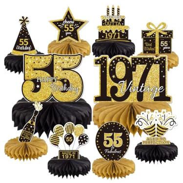 Imagem de 10 peças de centro de mesa de decoração de aniversário de 55 anos para decoração de mesa, enfeite de mesa vintage 1971 em colmeia de 1971, decoração de festa de aniversário para homens e mulheres