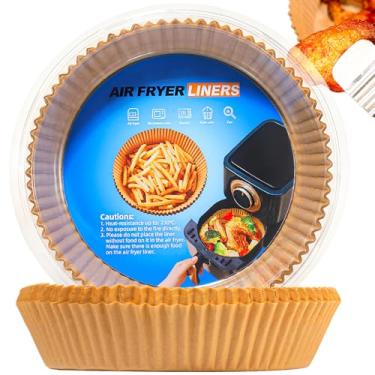 Imagem de 100 peças de forros de papel para fritadeira a ar, papel pergaminho antiaderente descartável, adequado para cesta de fritadeira a ar de 4 a 8 litros, resistente a óleo, papel de assar, à prova d'água,