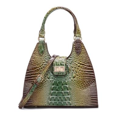 Imagem de Makcr Joacbv Bolsa feminina bolsa tiracolo longa clássica alça superior couro vegano bolsas femininas padrão em relevo, Verde colorido e marrom, 11.9