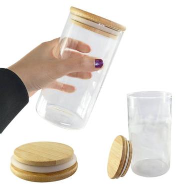 Imagem de Kit 10 Potes Vidro 1200ml Hermético Multiuso Tampa de Bambu