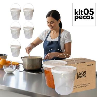 Imagem de Balde Transparente 3.2L com Tampa e Lacre de Segurança - Kit com 05 Pe