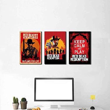 Imagem de Arte Quadro - Kit 3 Placas Decorativas Red Dead Redemption 2 - 30 cm x 20 cm - Madeira de Engenharia
