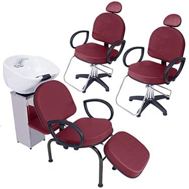 Imagem de Kit 2 Poltronas Cadeira Fixa e Lavatório Salão Beleza Roma