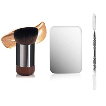 Imagem de Pincel de maquiagem para base, pincel de base de polimento sem marcação, pincel de base em pó líquido para misturar cosméticos líquidos, creme ou pó impecável com paleta de maquiagem, ferramenta de espátula e bolsa de armazenamento
