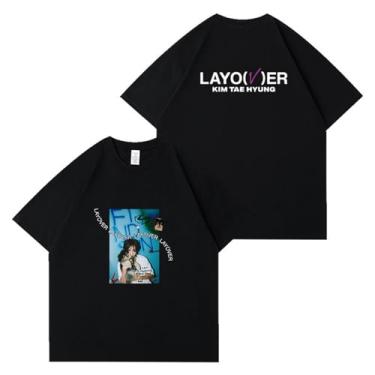 Imagem de Camiseta com estampa de cachorrinho em V Kim Tae Hyung Solo Merch para fãs camiseta de algodão gola redonda manga curta, 1 preto, G