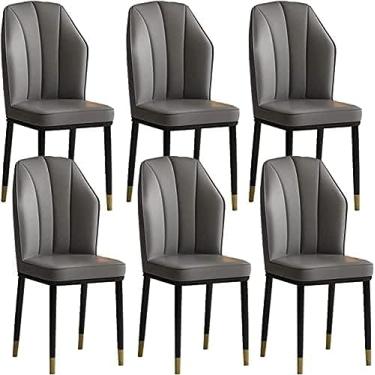 Imagem de Conjunto de 6 cadeiras de jantar de cozinha modernas com encosto alto e assento macio Cadeiras de cozinha para sala de estar Cadeira lateral de couro PU à prova de água com pernas de metal C