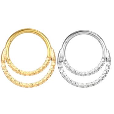 Imagem de Piercing Septo Rook Conch Argola Aço Cirúrgico Pvd 2 Fileiras Detalhadas 1.2x8/10mm (Dourado, 10mm)