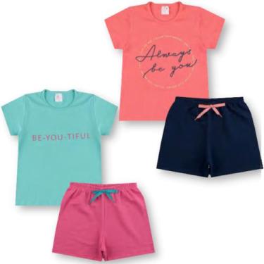 Imagem de Kit 2 Conjunto Verão Básico Infantil Juvenil Feminino Blusinha e Short