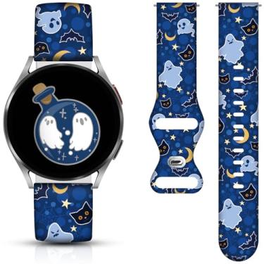 Imagem de Pulseiras de relógio de Natal e Dia das Bruxas compatíveis com Samsung Galaxy Watch 40 mm, 41 mm, 42 mm, 44 mm, 45 mm, 46 mm, pulseira de silicone de substituição de 20 mm para Galaxy Watch 5 / Watch 5 Pro / Watch 4 / Watch 4 Classic / Watch 3 (morcego e fantasma)