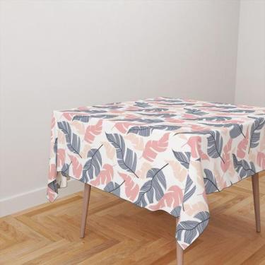 Imagem de Toalha De Mesa Quadrada 4 Lugares Tecido Oxford Folhas Rosa TL52 - 140