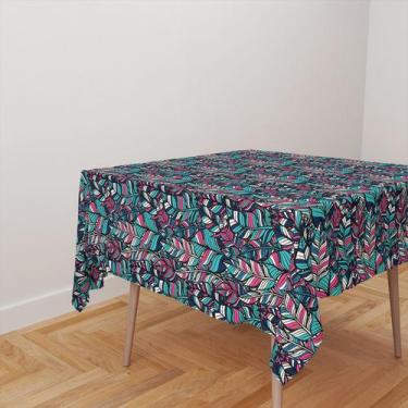 Imagem de Toalha De Mesa Quadrada 4 Lugares Tecido Oxford Boho Jive Penas TL149 