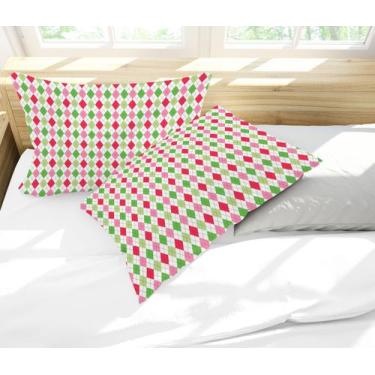 Imagem de Par de Fronhas Estampa Losangos Tons de Rosa e Verde - Core Decore