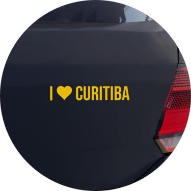 Imagem de Adesivo de Carro Eu Amo Curitiba - I Love Curitiba - Cor Amarelo - Mel