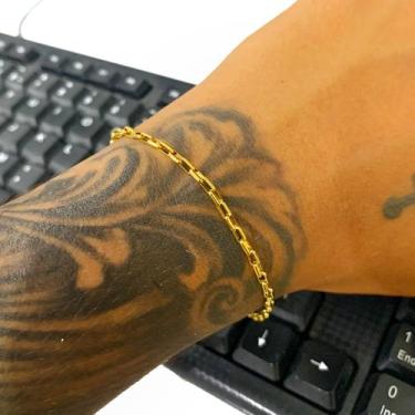 Imagem de Pulseira Tijolinho Masculina  2mm Grande 24cm Banho Ouro 18k - Azmar S