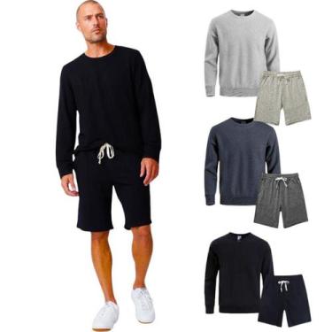 Imagem de Kit Conjunto Blusa MOLETOM CARECA + Bermuda Short Frio Academia MASCUL
