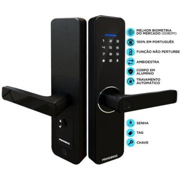 Imagem de Fechadura Eletrônica Digital com Biometria + Senha + Tag + Chave Prime