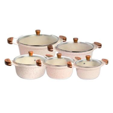 Imagem de Jogo Panelas Branca Antiaderente Marmorizada Javali 16a24cm