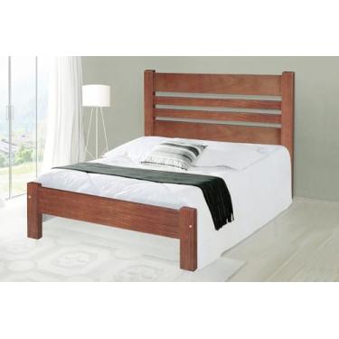 Imagem de Cama Queen Size Moscou de Madeira Maciça Angelim Pedra/Tauari - Cor Imbuia