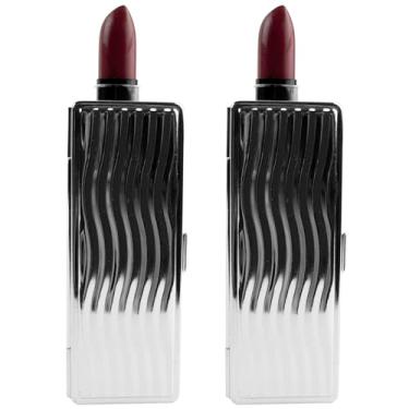 Imagem de Stephanie Imports Conjunto de 2 caixas de batom retangulares vintage com espelho de vidro, Onda prateada