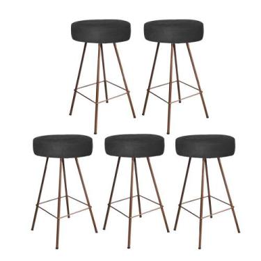 Imagem de Kit 05 Banqueta Alta Laisa Industrial Redonda Cozinha Bar Balcão Bistr
