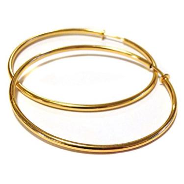 Imagem de Brincos de argola com clipe banhado a ouro ou prata 80 mm argola simples fina, Prata