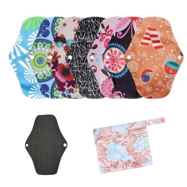 Imagem de KUMUROETA Conjunto de guardanapo sanitário de carvão vegetal de bambu, impermeável, reutilizável, lavável, conjunto de 8 peças, pacote com 7 + 1 bolsa de armazenamento