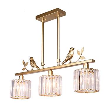 Imagem de Lustre redondo de cristal, lustre de luxo LED retangular, luminária pendente com 3 pássaros para entrada, quarto, sala de estar, luz de teto (cor: dourado)