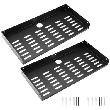 Imagem de Patioer Prateleira flutuante de metal 42,7 cm x 20,3 cm moderna prateleira de parede para componentes de TV, roteador e console de jogos, leitor de DVD, pacote com 2