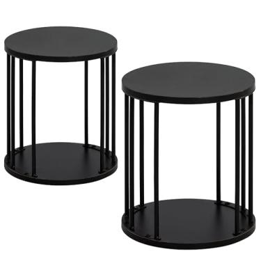 Imagem de HDANI Conjunto de 2 bancos de madeira para crianças, adultos, banco redondo de madeira de jardim com capacidade de carga de 136 kg, banquinho antiderrapante para suporte de plantas, cozinha, banheiro