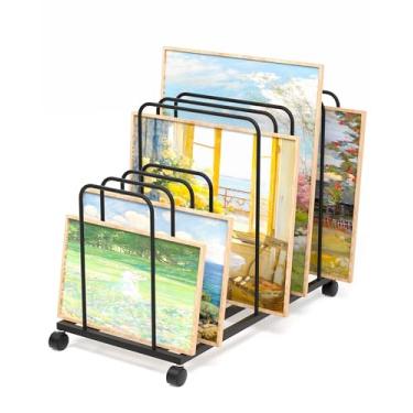 Imagem de Rack de armazenamento de tela de arte, rack de armazenamento de arte ajustável, suporte de armazenamento de metal, suporte de exibição de impressão de arte com rodas para quadros de lona grandes