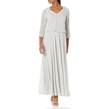 Imagem de J Kara Vestido feminino plus size com acabamento de contas, Prata/Branco/Prata, 25 Plus Size