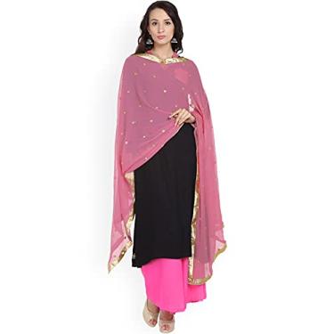 Imagem de Cachecol feminino TMS bordado de chiffon Dupatta xale xale macio indiano noiva casamento, Malva, 90 Inches X 32 Inches || 228 cm X 81cm