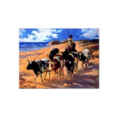 Imagem de Famosas impressões em tela de reprodução - arte de parede para decoração moderna de sala de estar (bois na praia) 40 x 50 cm-16 x 19 polegadas sem moldura