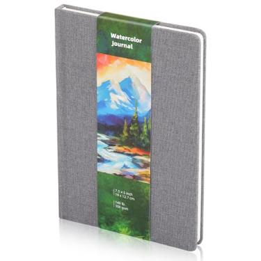 Imagem de Dispowreath Caderno quadrado de aquarela de 14 cm x 14 cm, caderno de aquarela, prensa a frio, 63,5 kg, 300 g/m², papel de algodão, 48 páginas, cadernos, blocos de papel (cinza, 19 x 12,7 cm)