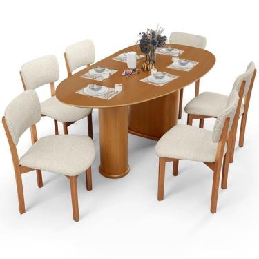 Imagem de Mesa Para Sala De Jantar Ourense Com 06 Cadeiras Sala De Jantar Dara L02 Linho Champagne - Lyam Decor