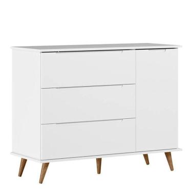 Imagem de Cômoda Infantil Lunna Retrô 1 Porta E 3 Gavetas Branco - Peternella Móveis Branco