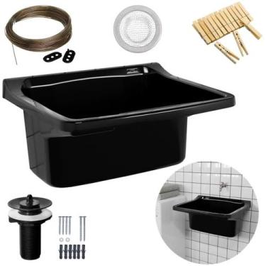 Imagem de Tanque Lavanderia 40L Preto + Varal Em Aço + Prendedor + - Astra