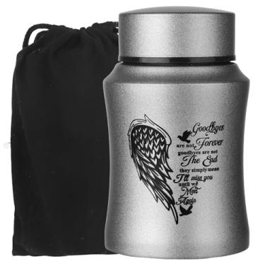 Imagem de Urnas de tamanho médio de 11 cm para cinzas humanas adultas, urnas decorativas de cremação de asas de anjo de coração para homens, fêmeas, animais de estimação - cinza fosco