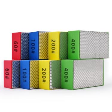 Imagem de 8 peças de almofadas de polimento manual de diamante para moagem de vidro de azulejo de cerâmica, blocos de lixamento de polimento 60#, 100#, 200#, 400#