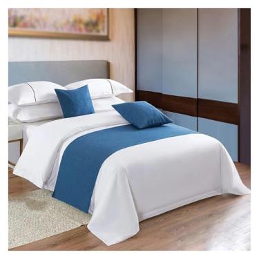 Imagem de HSTANGKY Cachecol de corredor de cama de hotel colcha de retalhos de cor sólida decoração simplicidade moderna proteção de cama macia para cama de solteiro queen king size - Azul||2 fronhas 19,7 x