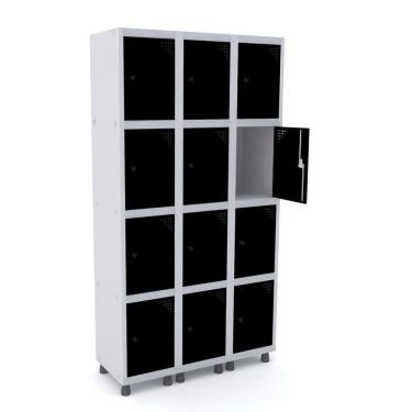 Imagem de Armario Roupeiro 12 Portas Aço Grp 503/12 Pandin Móveis Cinza/preto