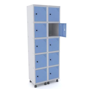 Imagem de Armário Roupeiro 10 Portas Aço Grp 502/10 Pandin Móveis Cinza /azul Dali